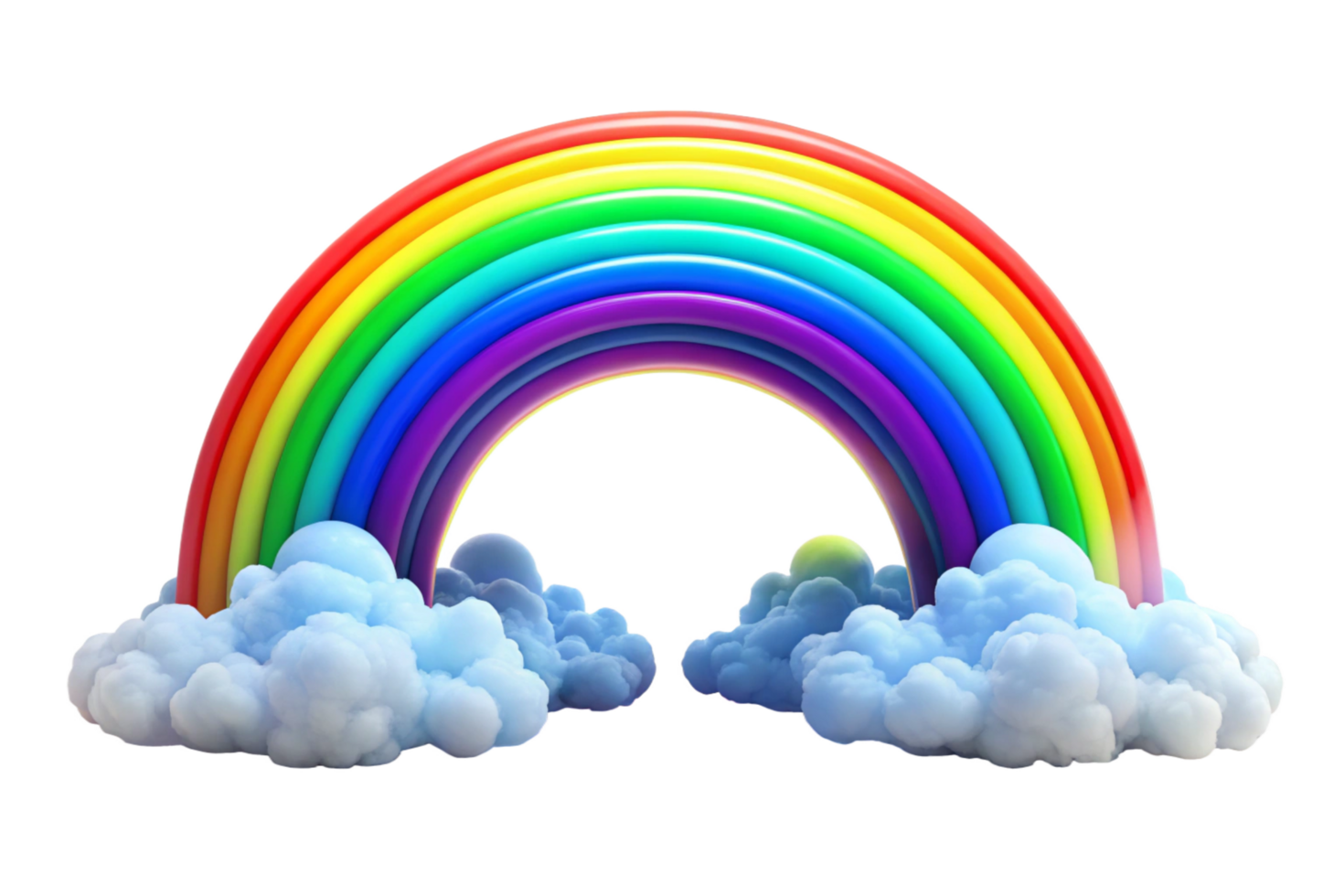 A 3D rendering of a rainbow arching over fluffy clouds png