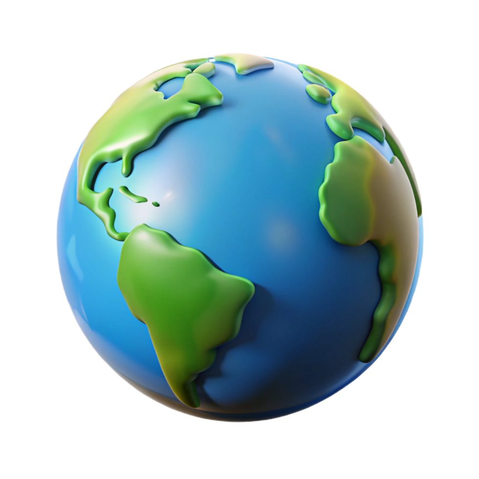 Cute 3D Render of a Cartoon Earth Globe Showing Continents png