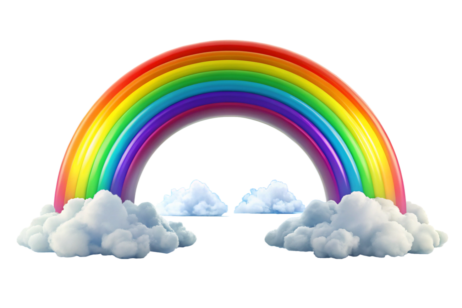 Vibrant Rainbow Arcing Over Fluffy White Clouds Against a Black Background A Digital Illustration png