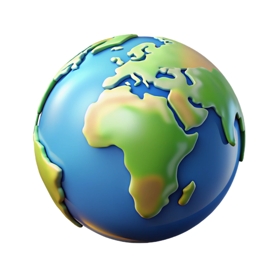 A stylized 3D model of planet Earth showing continents and oceans png