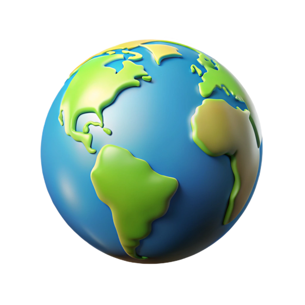 A cartoonstyle 3D model of planet Earth showing continents and oceans png