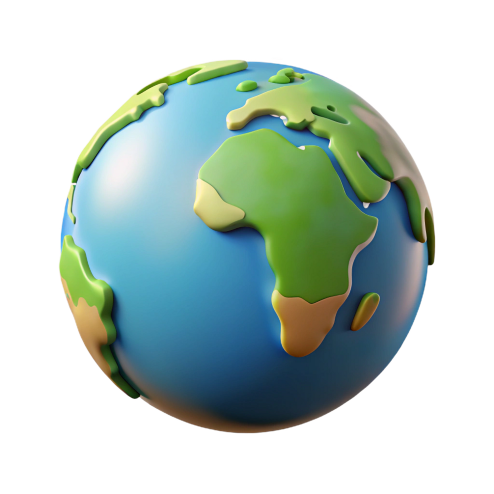 Cute Cartoon 3D Model of Planet Earth Showing Continents and Oceans png