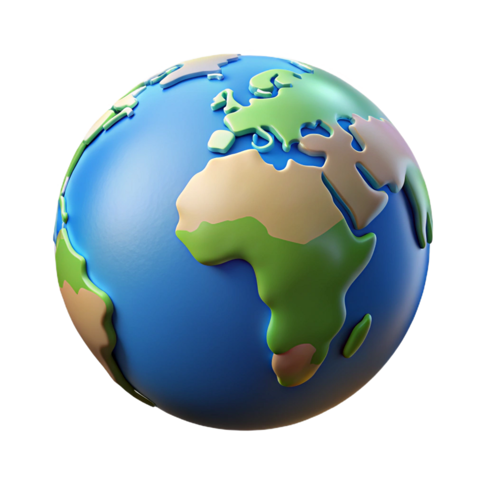 A Cute 3D Render of Cartoon Earth Globe Showing Continents png