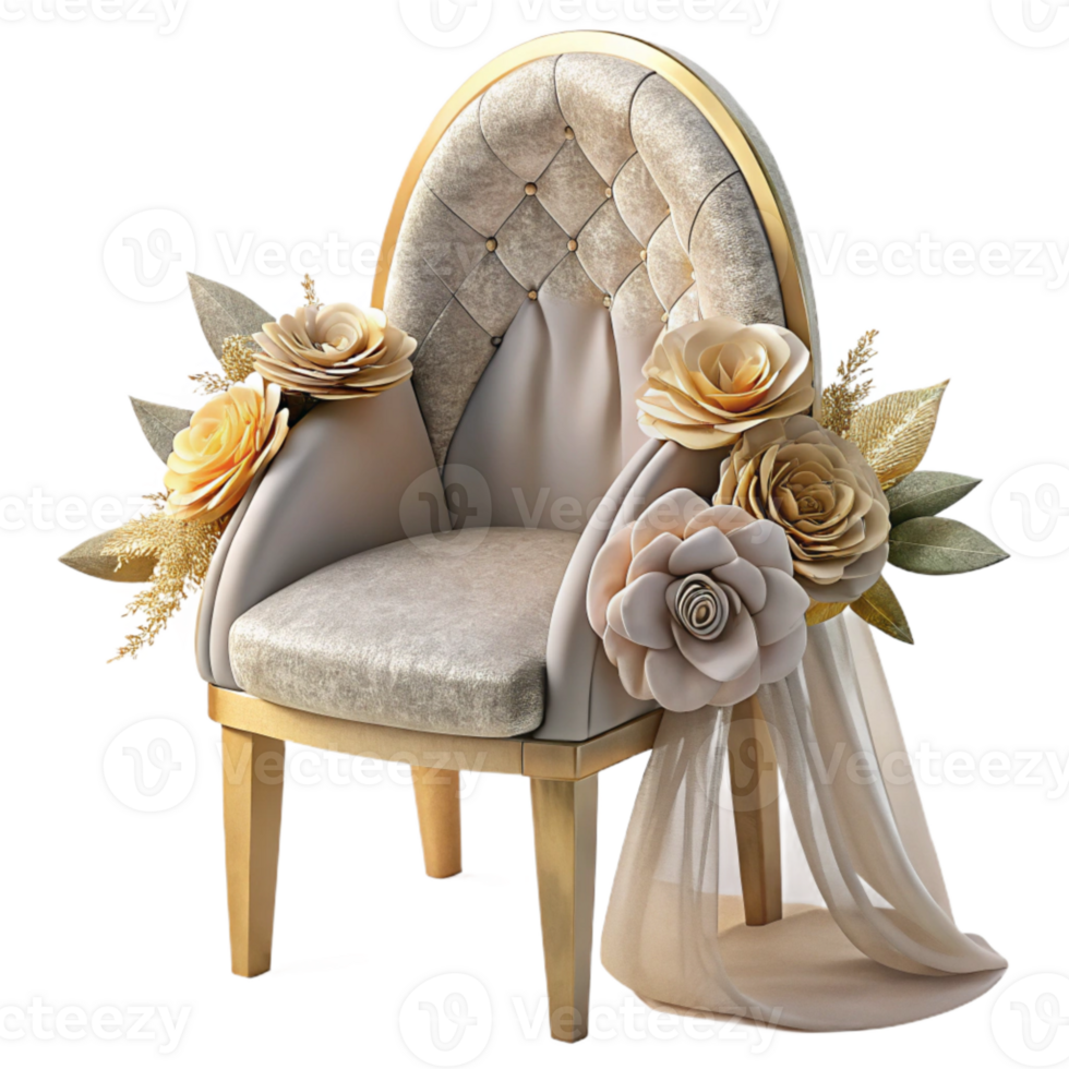 serene modern Wedding Chair Back Decoration Floral Arrangement Cutout high resolution png