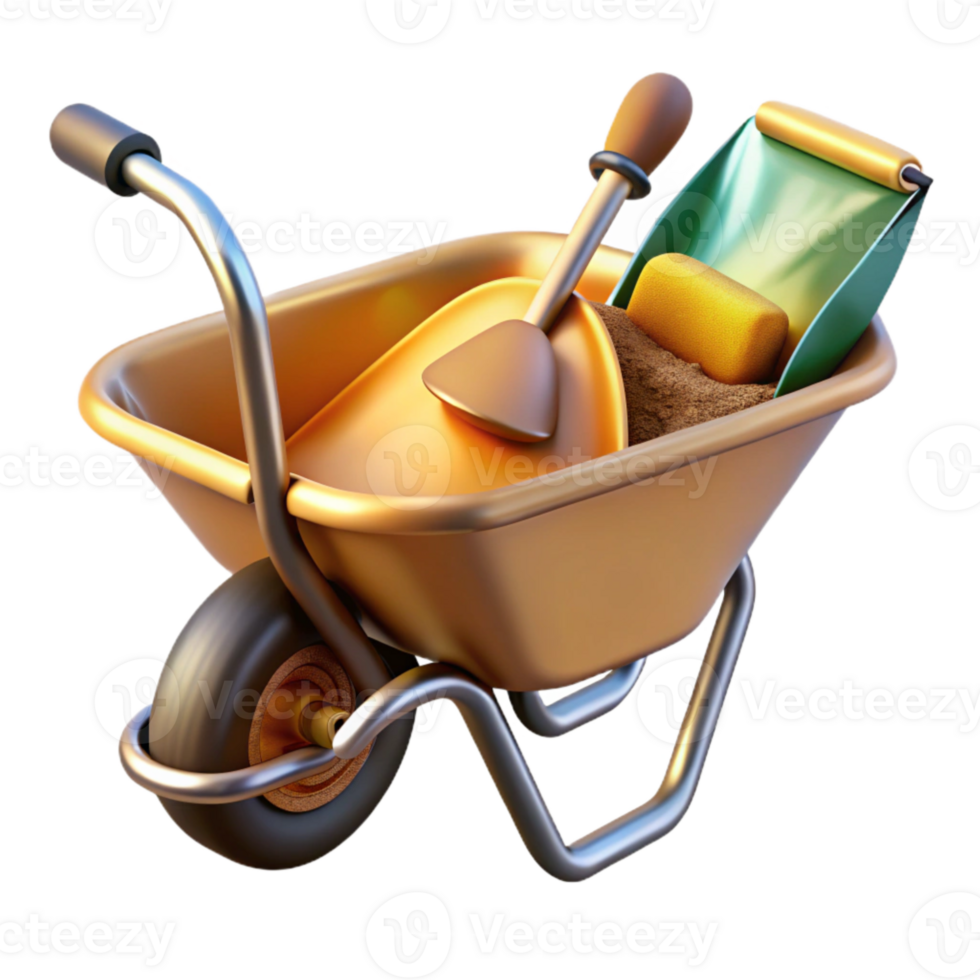 dramatic abstract Wheelbarrow with Soil Gardening Tool Isolated Construction Equipment high resolution png