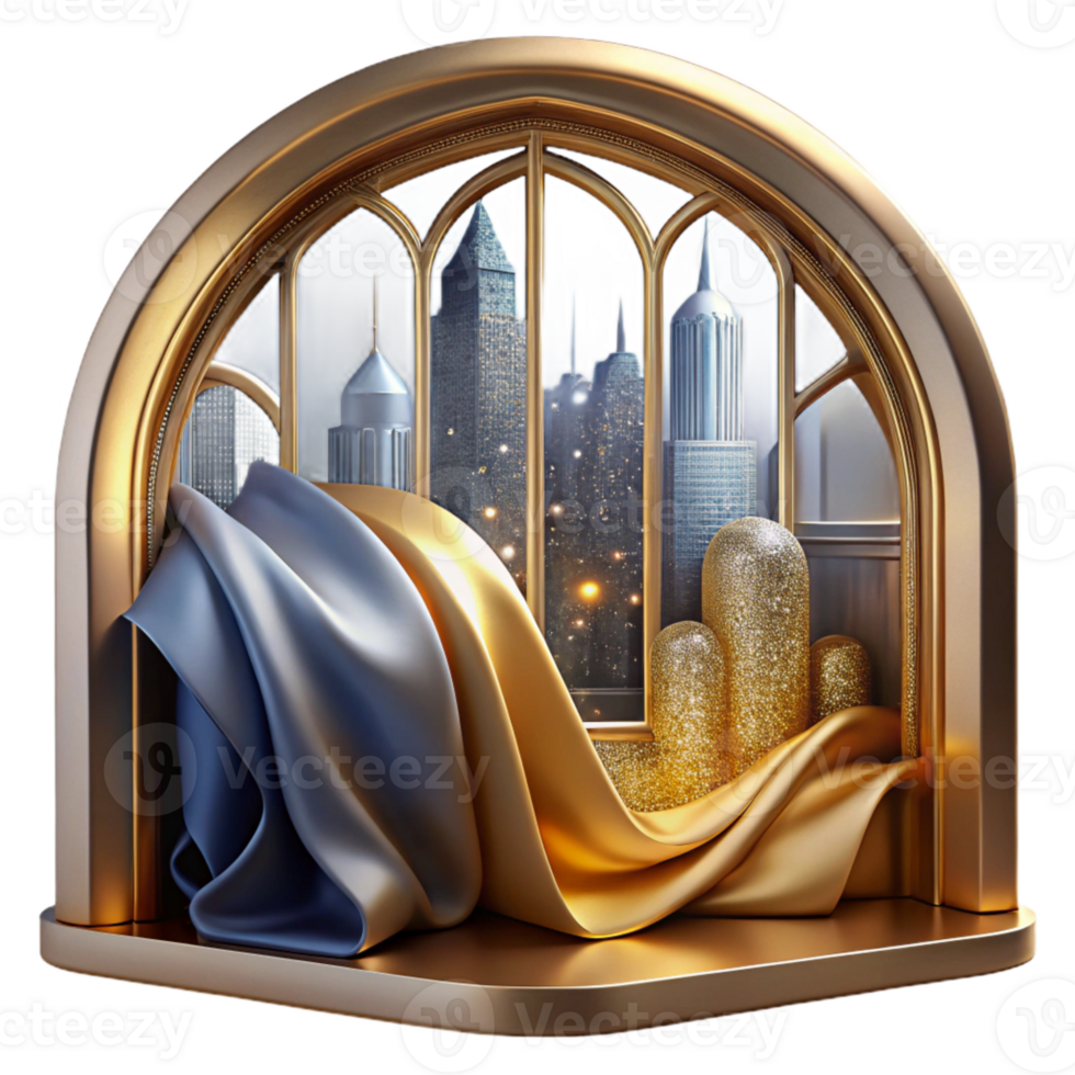 serene creative Window Reflection Cityscape View Isolated png