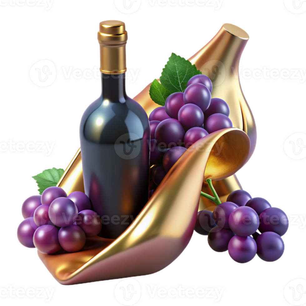 extraordinary minimalist Wine Bottle and Grapes Isolated for Vineyard Branding original png