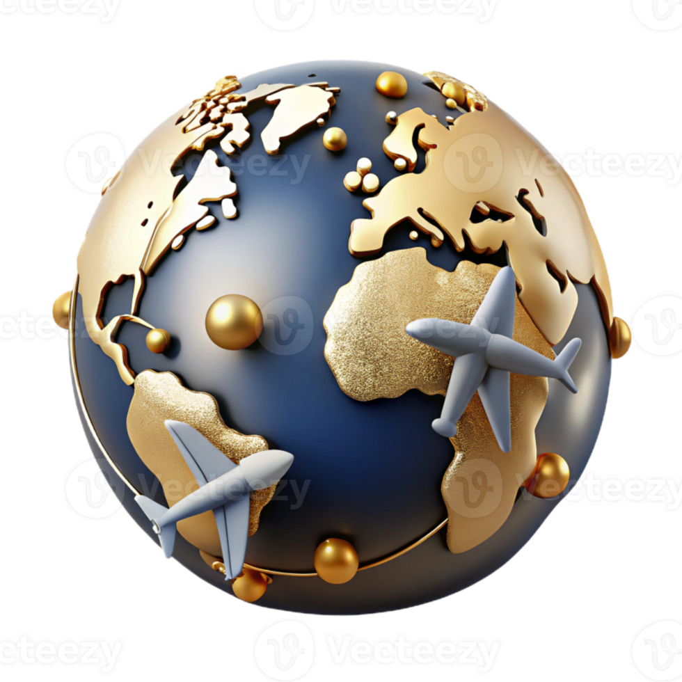 elegant modern World Map with Airplane Routes Isolated for Travel Agencies premium png