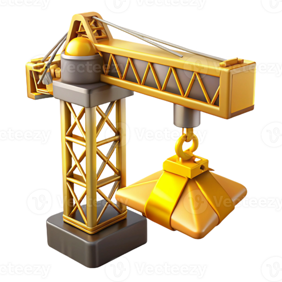 beautiful creative Yellow Crane Lifting Steel Beam Isolated Construction Site premium png