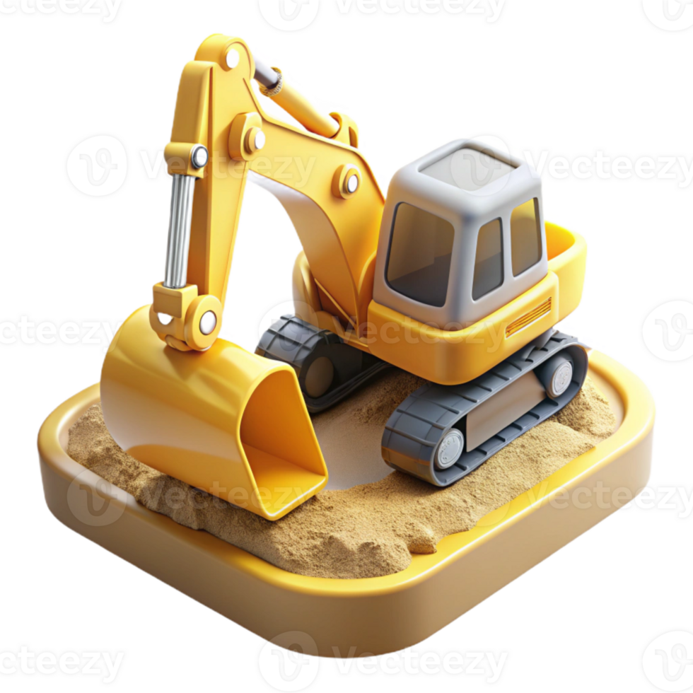 impressive rustic Yellow Excavator Digging Trench Isolated Construction Site png
