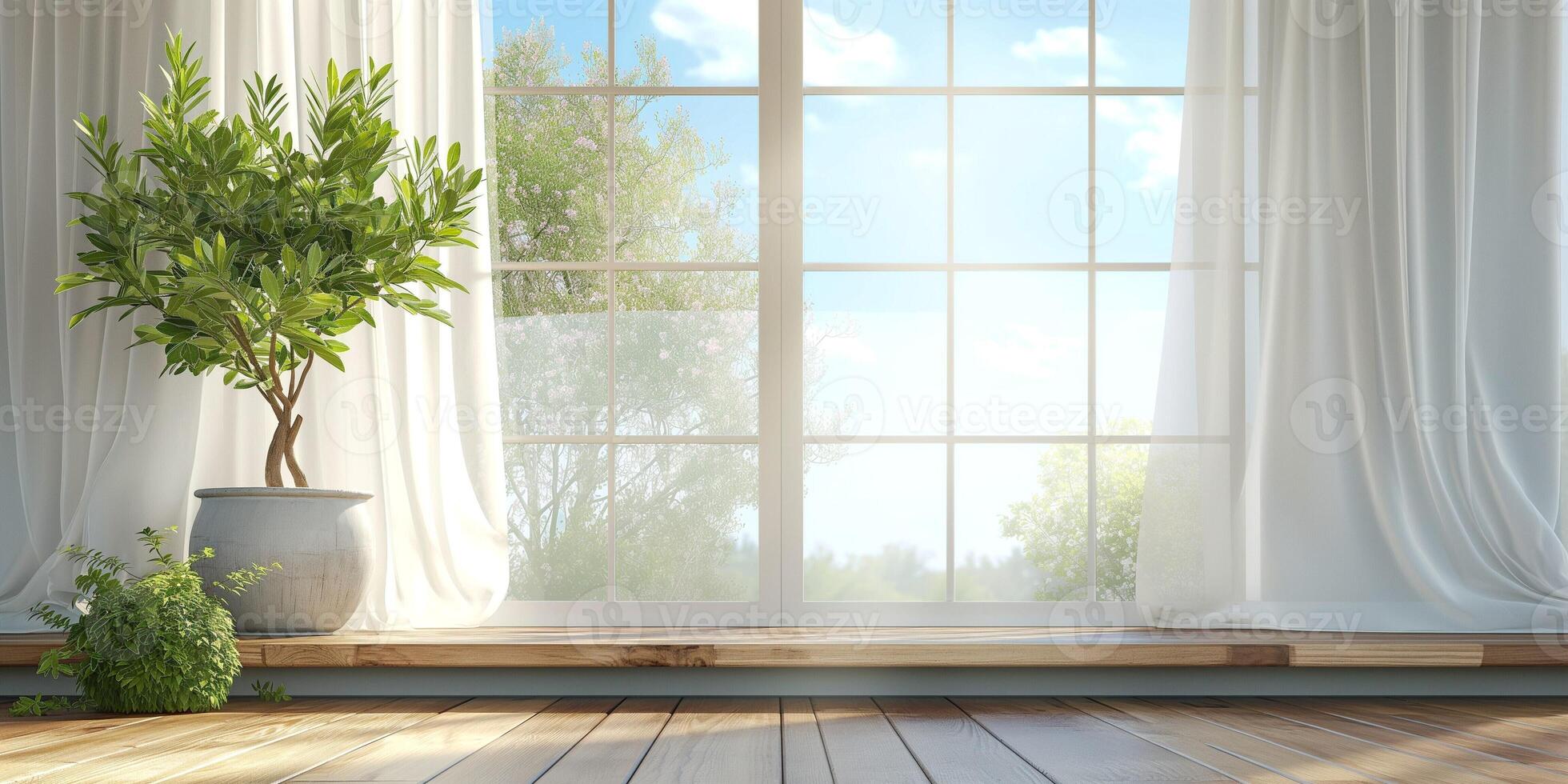 Bright and airy room with a large window and greenery, perfect for relaxation and natural light. photo