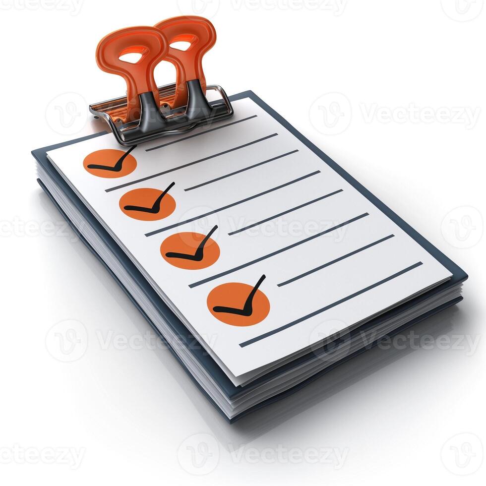 A clipboard with a checklist featuring orange checkmarks, symbolizing organization and progress. photo