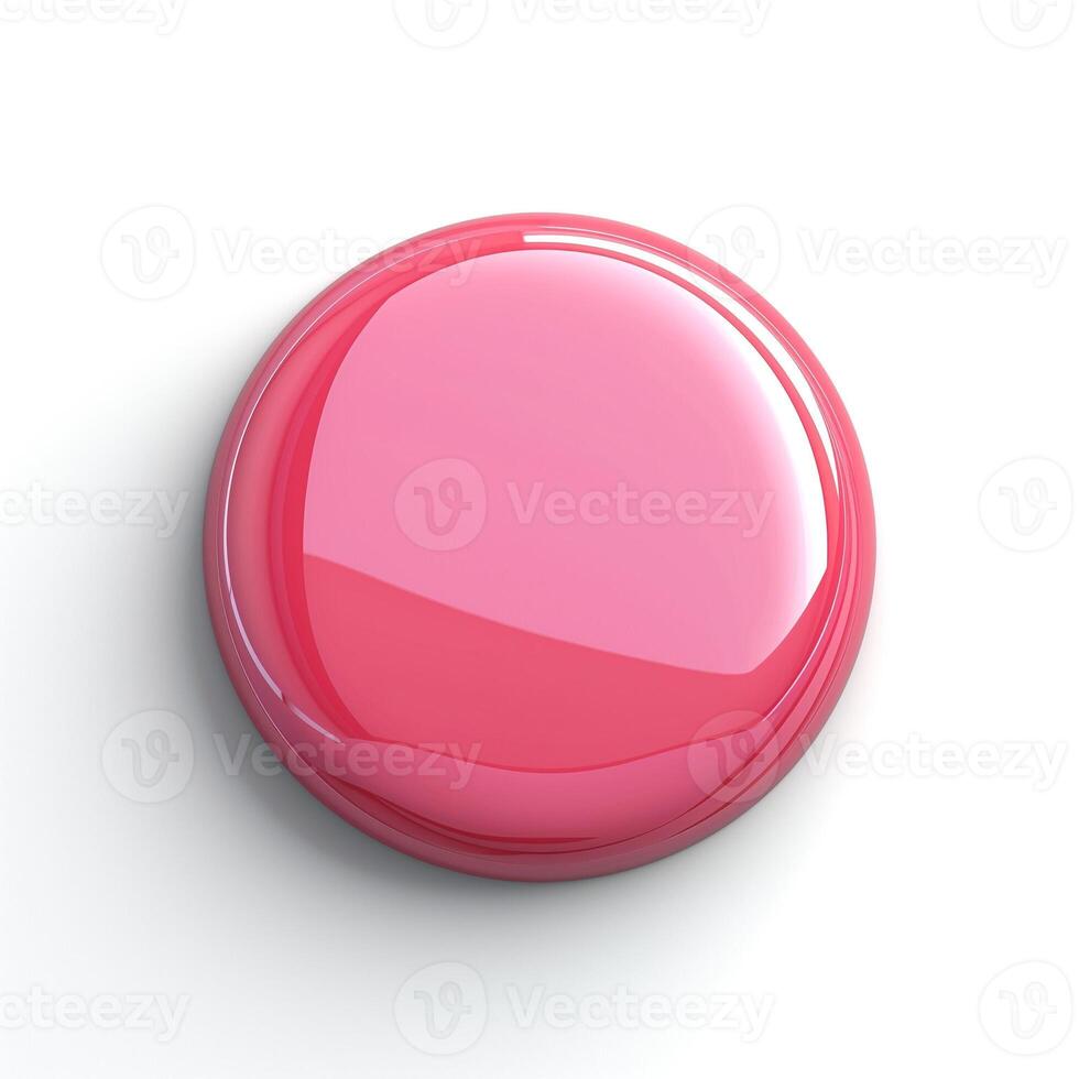 A glossy, round, pink button with a smooth surface and vibrant color, set against a clean white background. photo