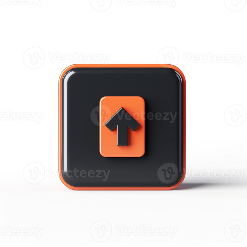 A sleek orange and black upward arrow button illustration on a clean white background. photo