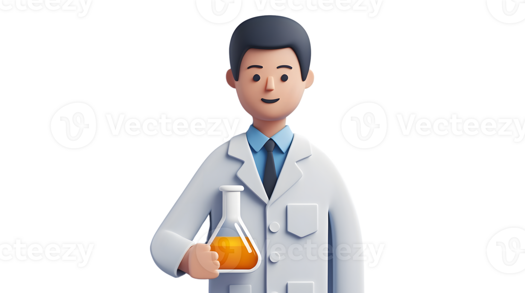 Scientist in Lab Coat Holding Flask with Orange Liquid, Ideal for Science, Research png