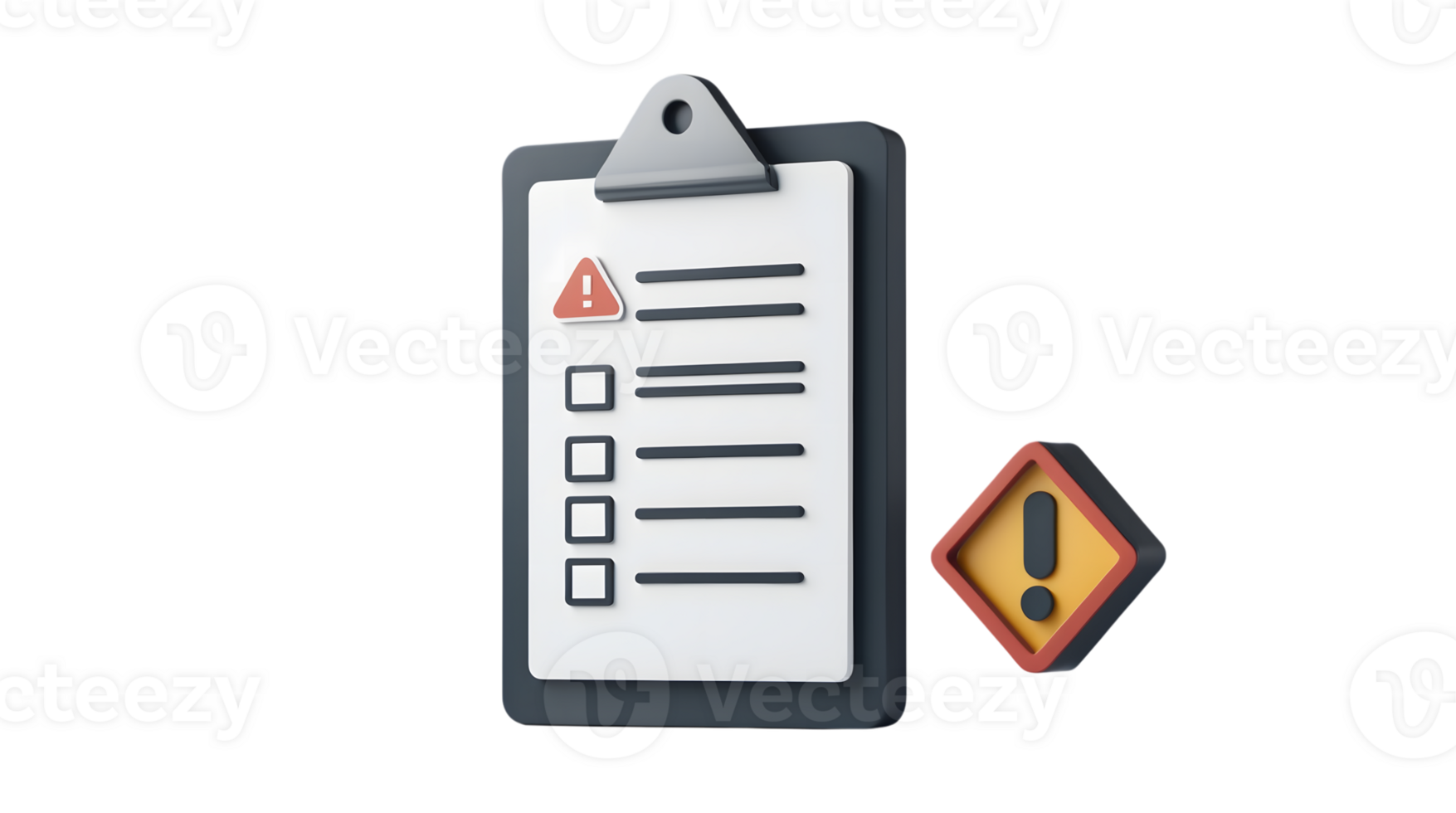 Clipboard with Checklist and Warning Sign Essential for Safety, Compliance, and Task Managemen png