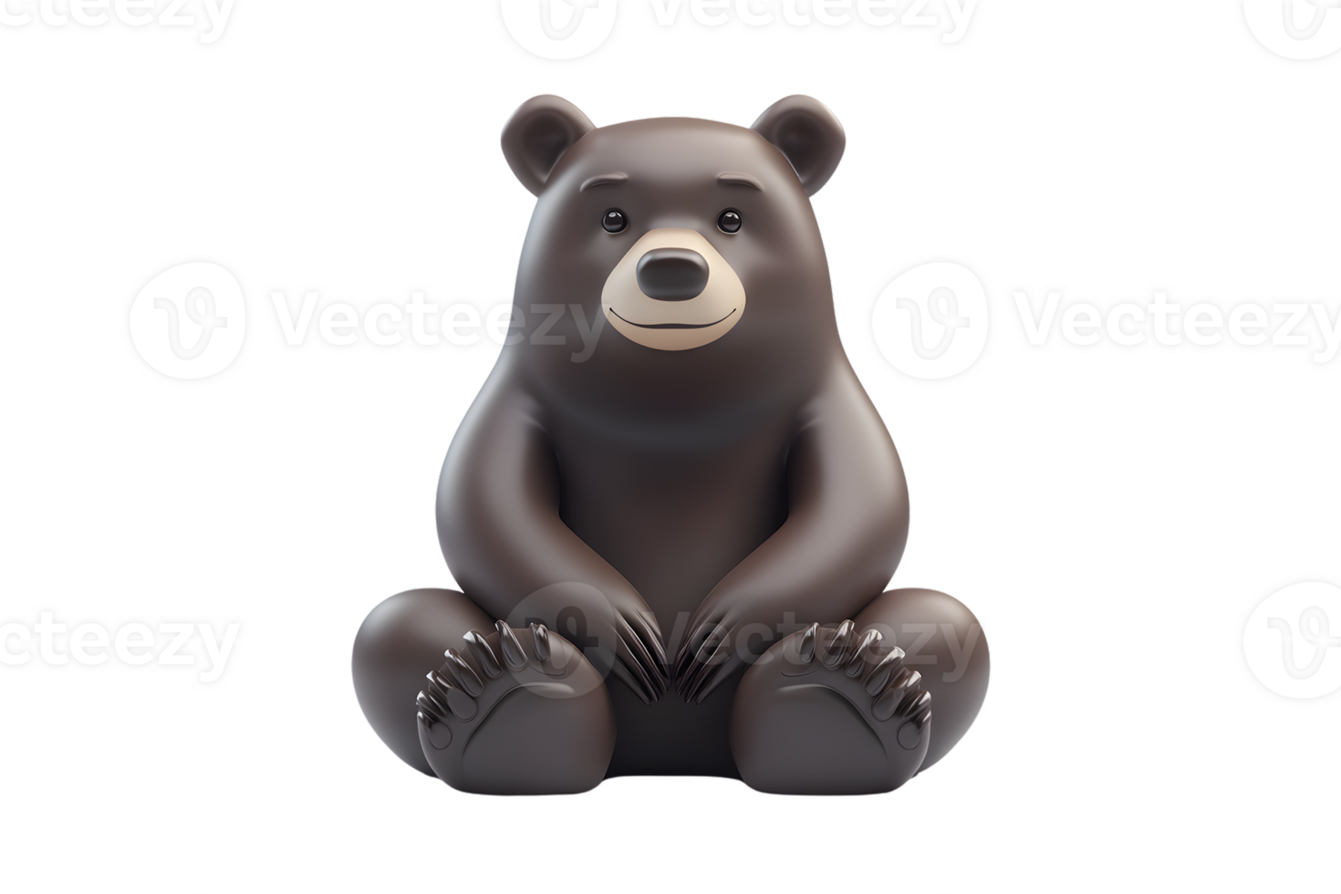 Adorable Sitting Bear Sculpture with Detailed Features and Expressive Eyes png