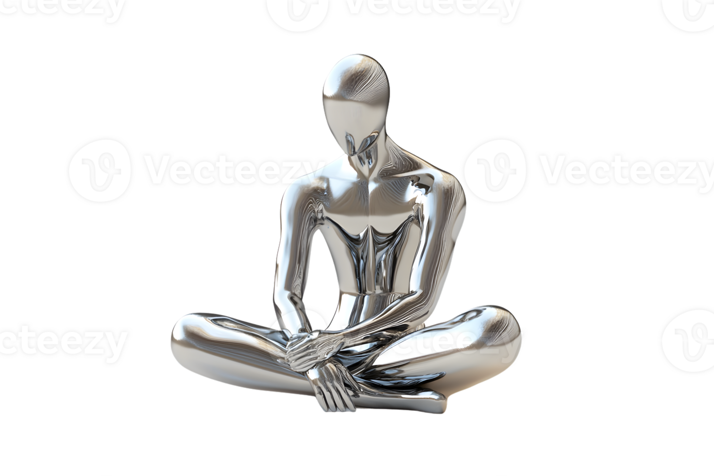 Silver Meditative Figure in Lotus Pose Reflective Sculpture for Yoga Wellness and Mindfulnes png