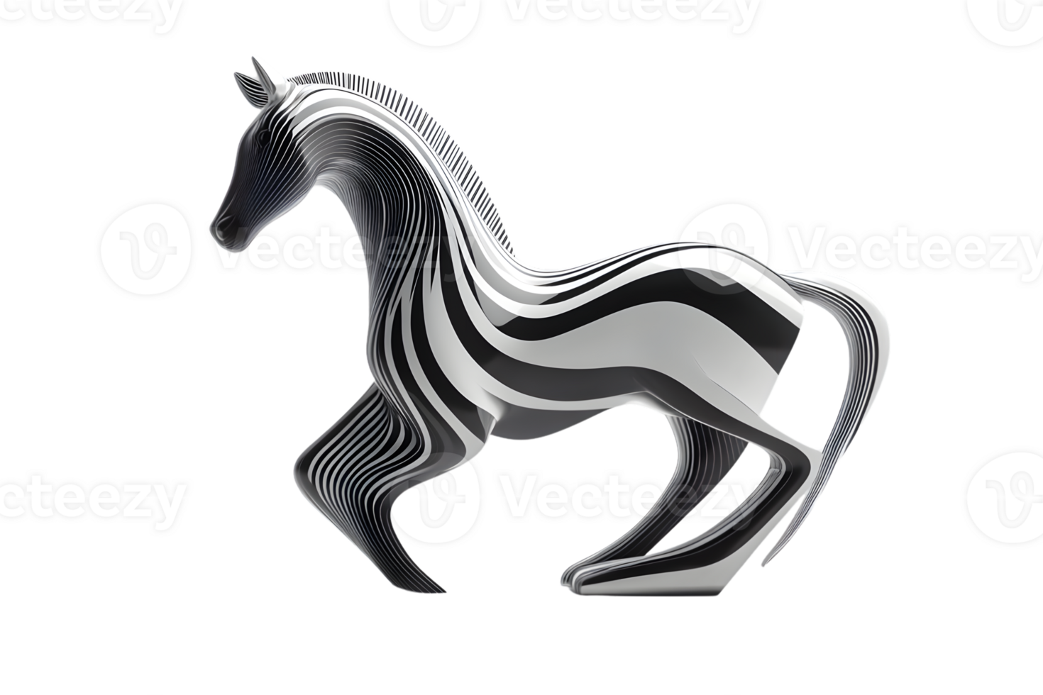 Abstract Horse Sculpture with Dynamic Stripes and Flowing Lines png