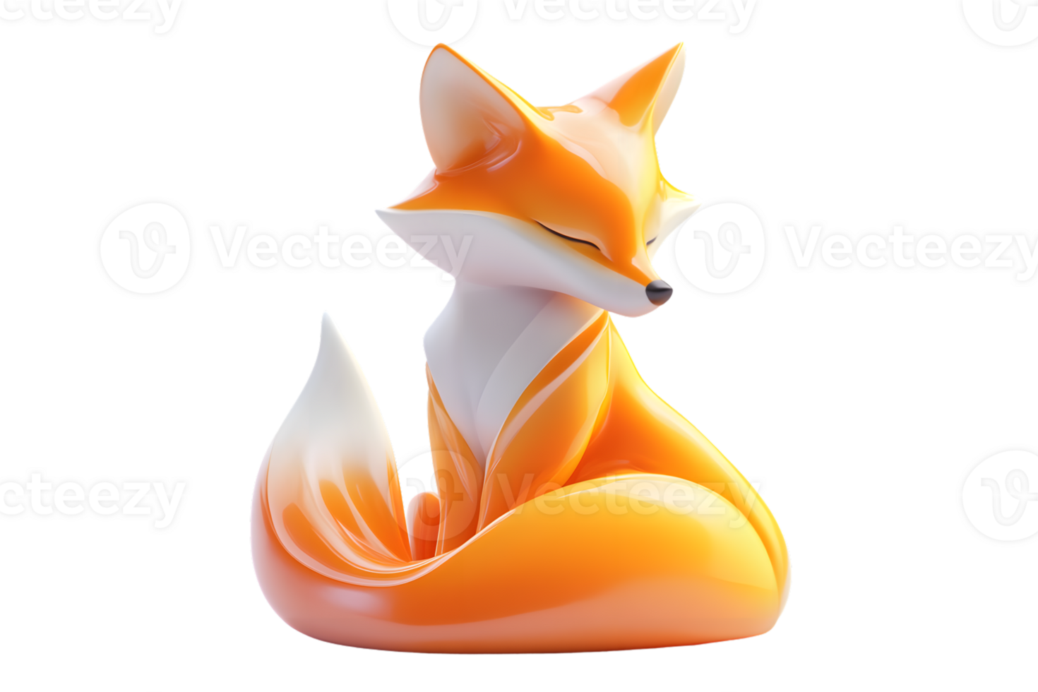 A serene stylized fox sculpture with smooth curves and vibrant colors ideal for decorative or png