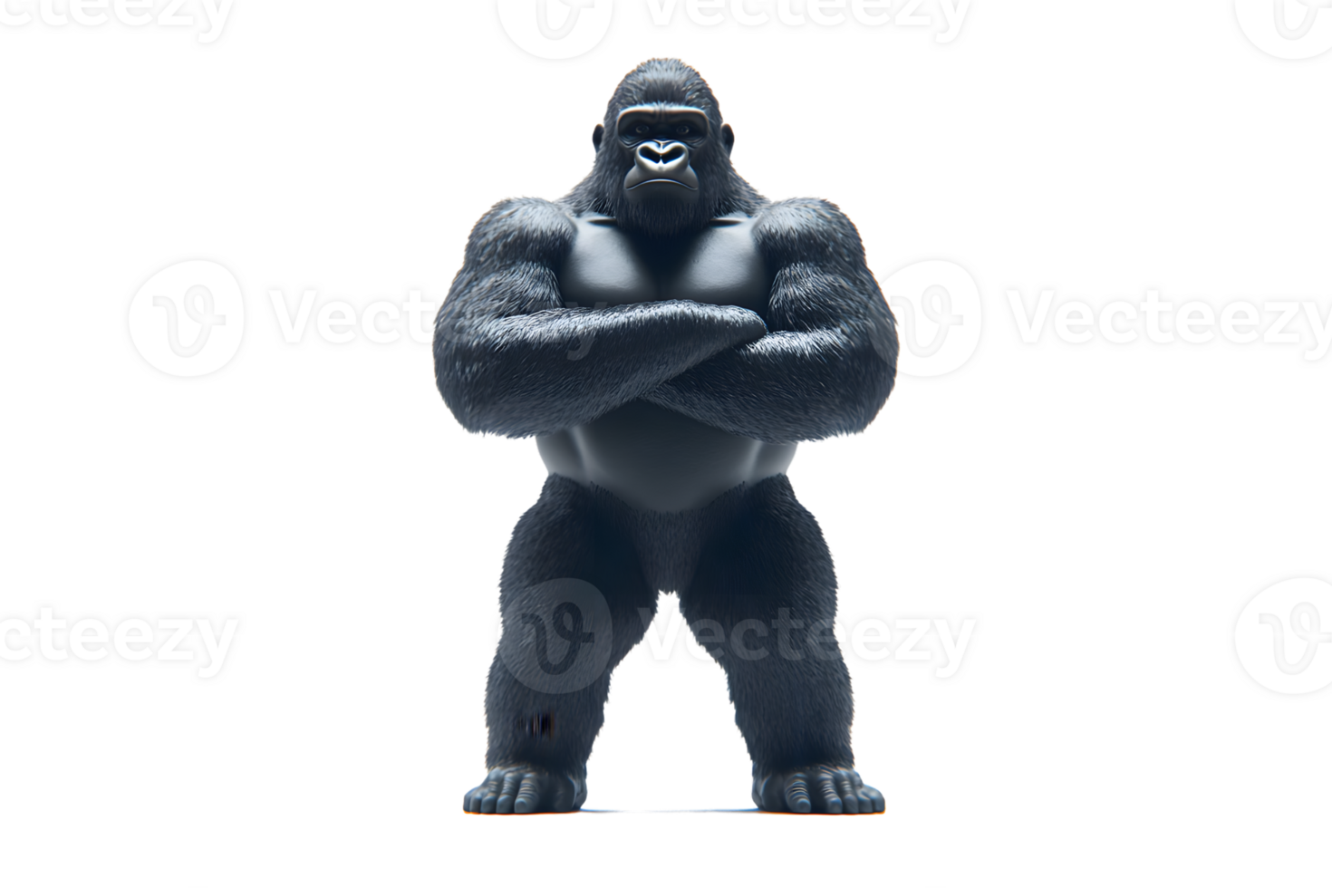 Mighty Gorilla Standing with Arms Crossed Detailed 3D Illustration for Wildlife Nature and S png