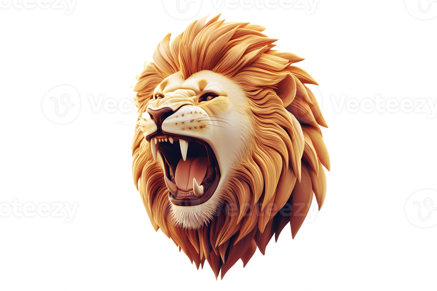 Roaring Lion Head 3D Render Wildlife Animal Portrait Jungle King Majestic Fierce Powerfu png