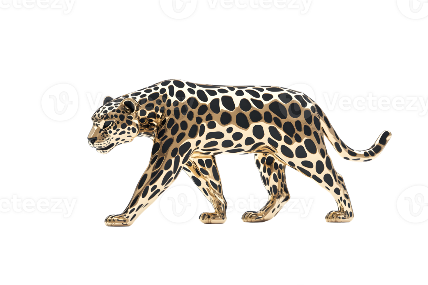 Golden Leopard in Motion A Stunning 3D Render of a Majestic Predator Walking with Grace and Po png