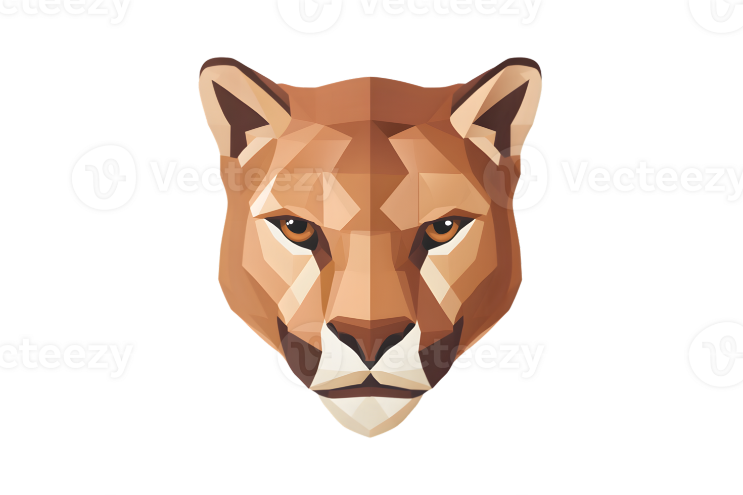 Geometric Wildlife Art Abstract Polygonal Design of a Feline Face with Warm Tones and Intricat png