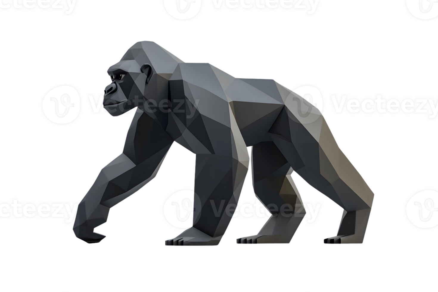Geometric Primate Sculpture Abstract Polygonal Design of a Large Ape in Motion Ideal for Arti png