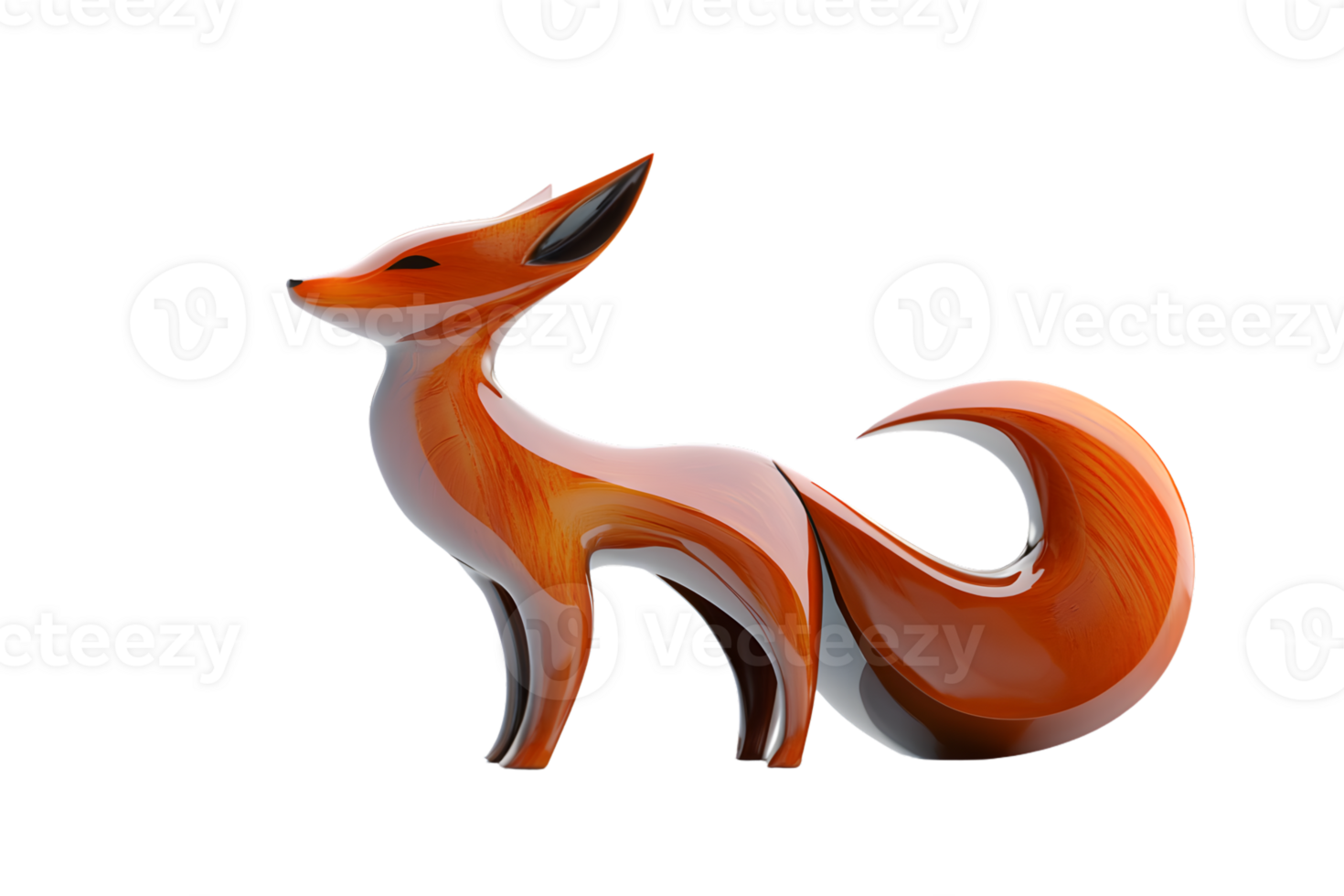 Stylized Fox Sculpture with Glossy Finish and Dynamic Pose for Artistic and Decorative Uses png
