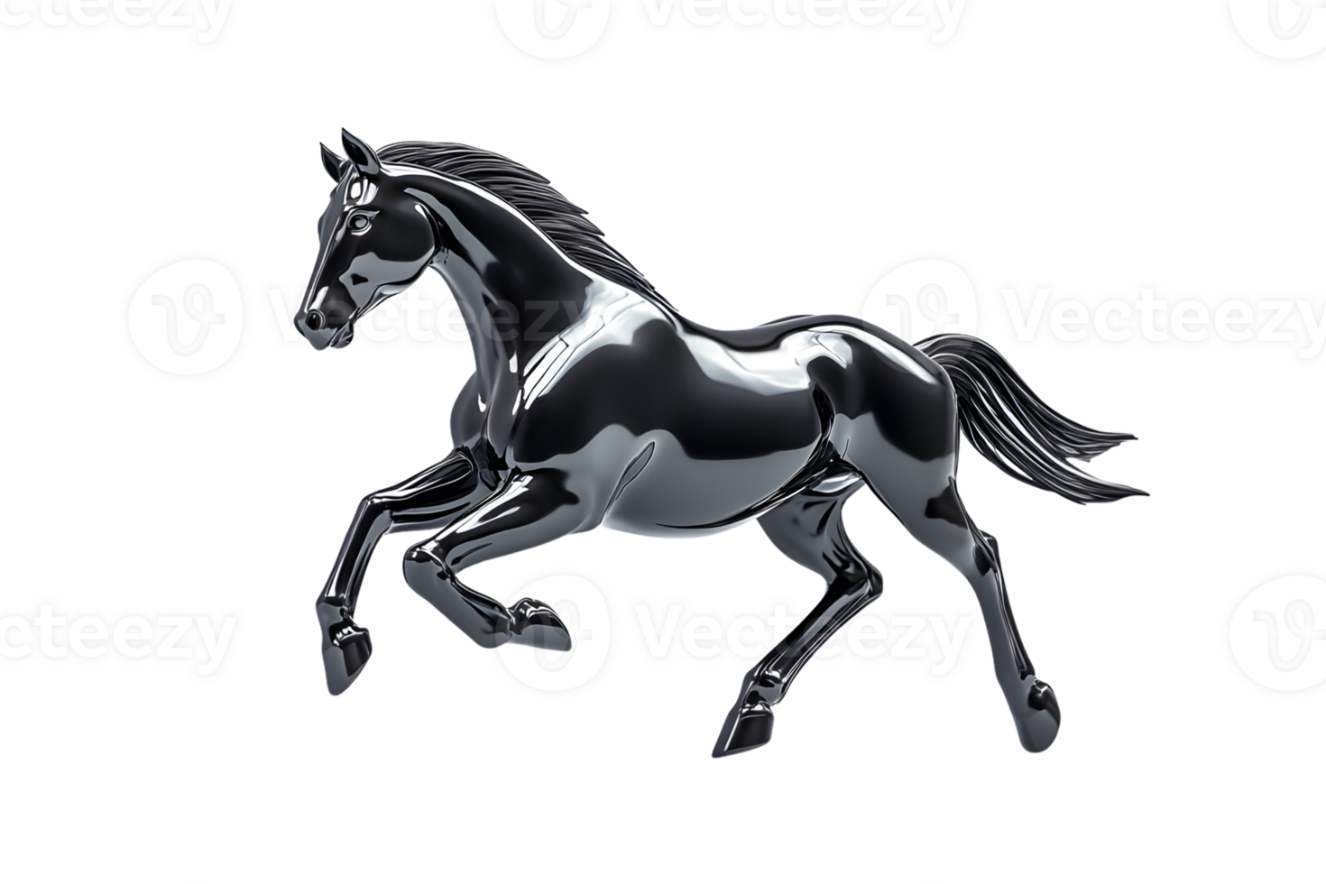 Glossy Black Horse in Motion Dynamic and Energetic Sculpture for Artistic and Design Projects png