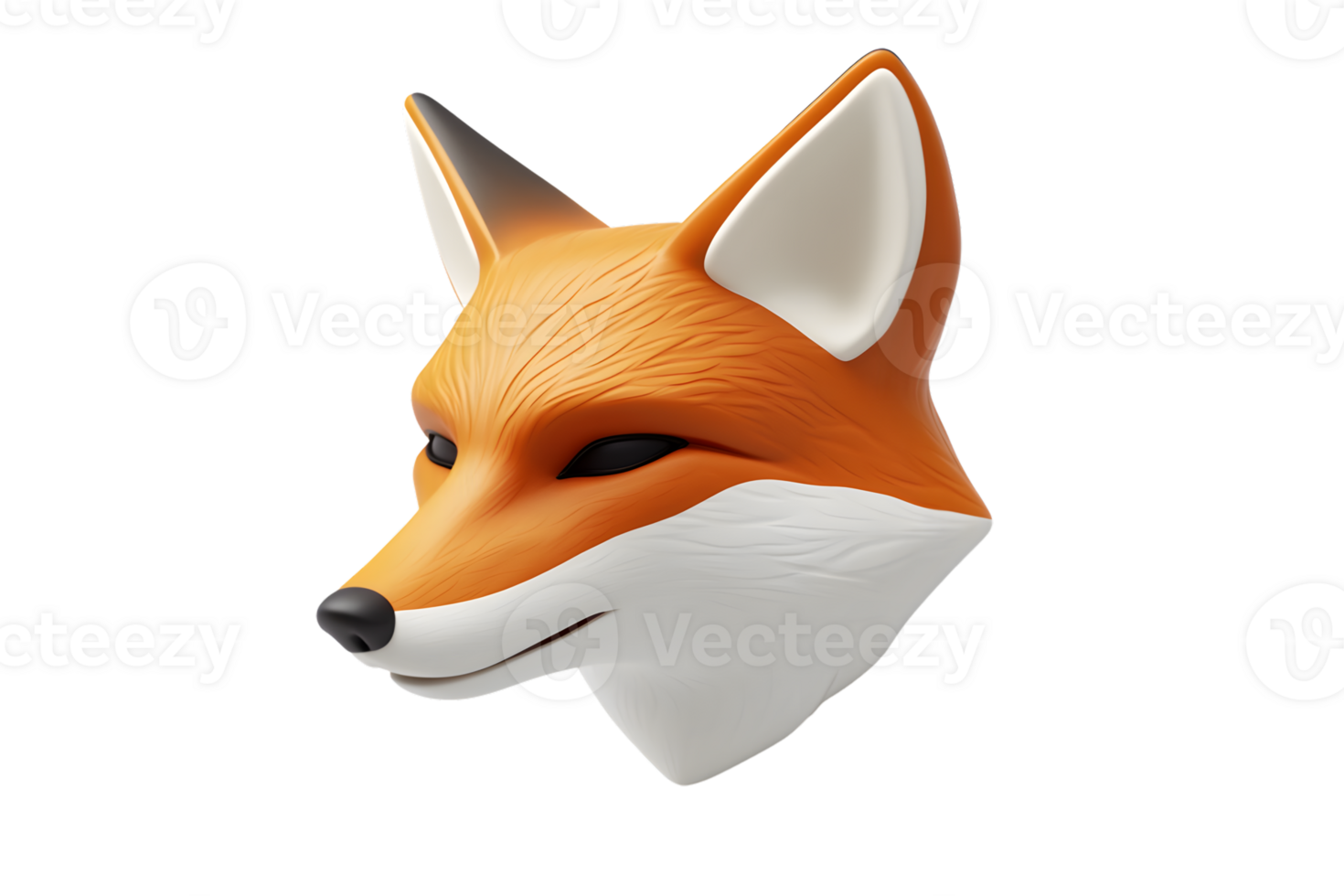 A detailed illustration of a fox head showcasing vibrant orange fur and white markings ideal png