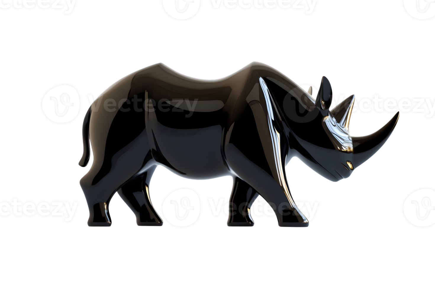 Stylized Rhino Sculpture with Shiny Metallic Finish for Modern Art and Design Projects png