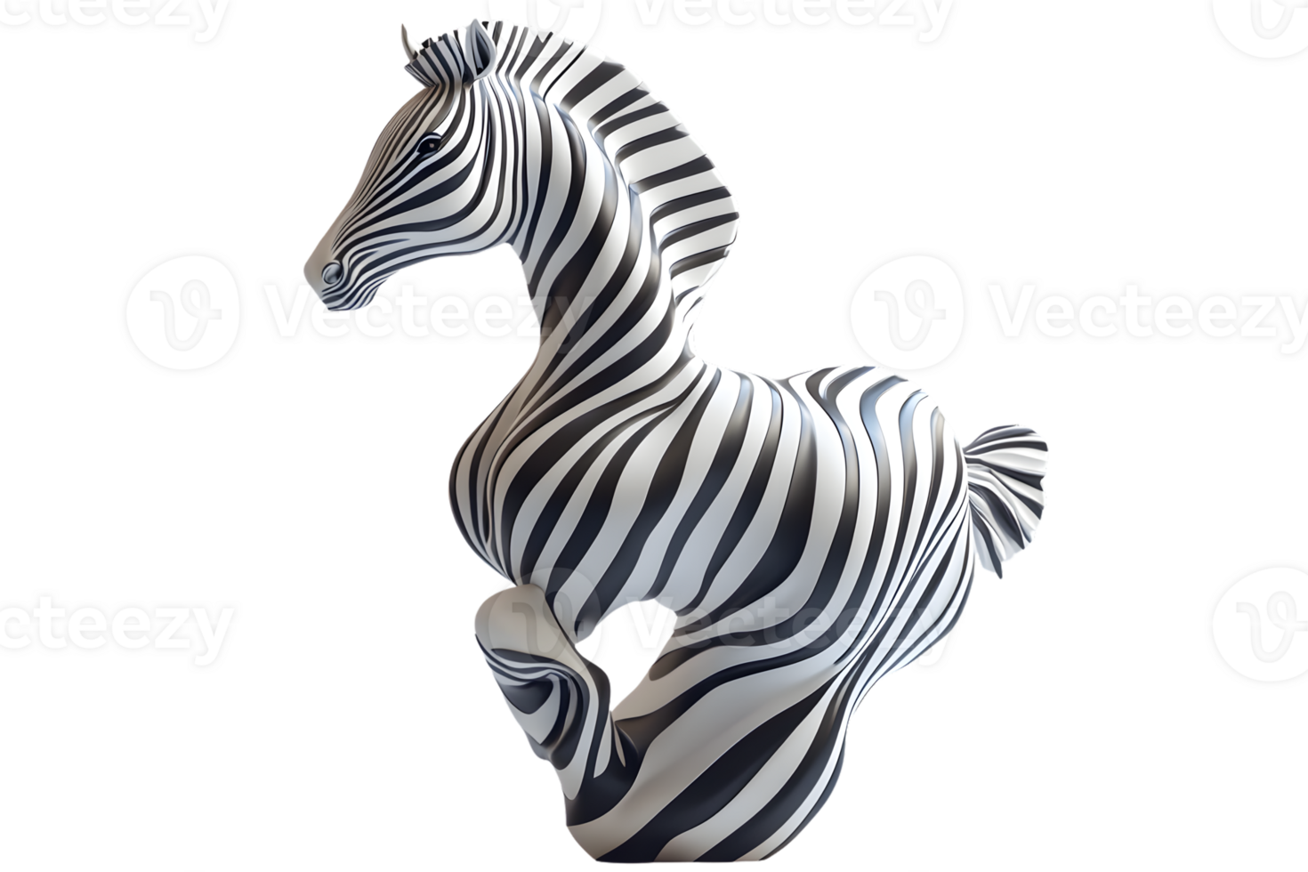 Stylized Zebra Sculpture with Bold Stripes and Dynamic Pose for Artistic and Decorative Uses png