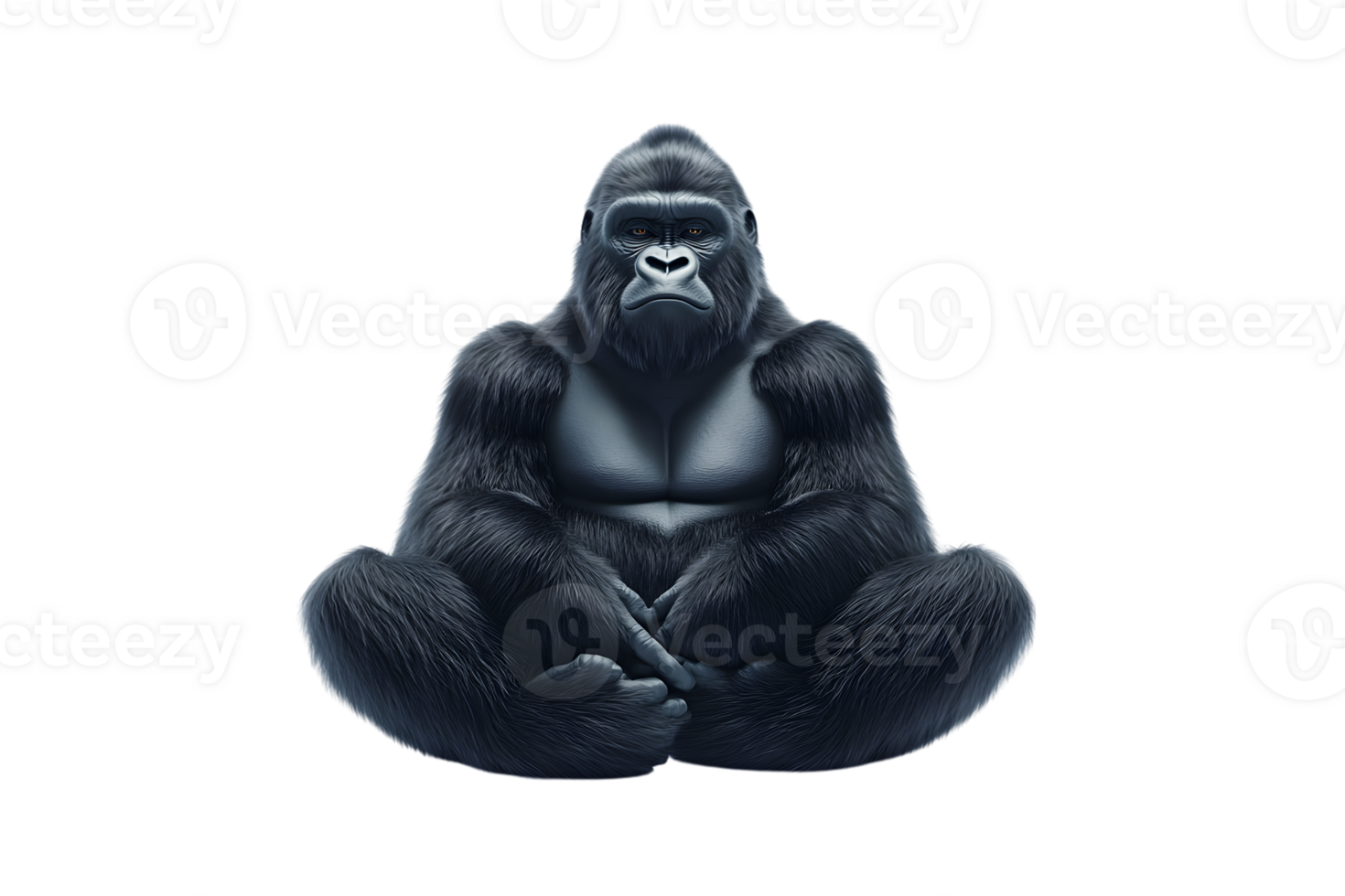Gorilla sitting in a meditative pose powerful primate ape wildlife illustration png