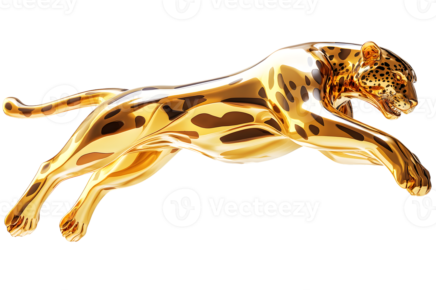 Golden Leopard in a Leap 3D Render of a Big Cat png