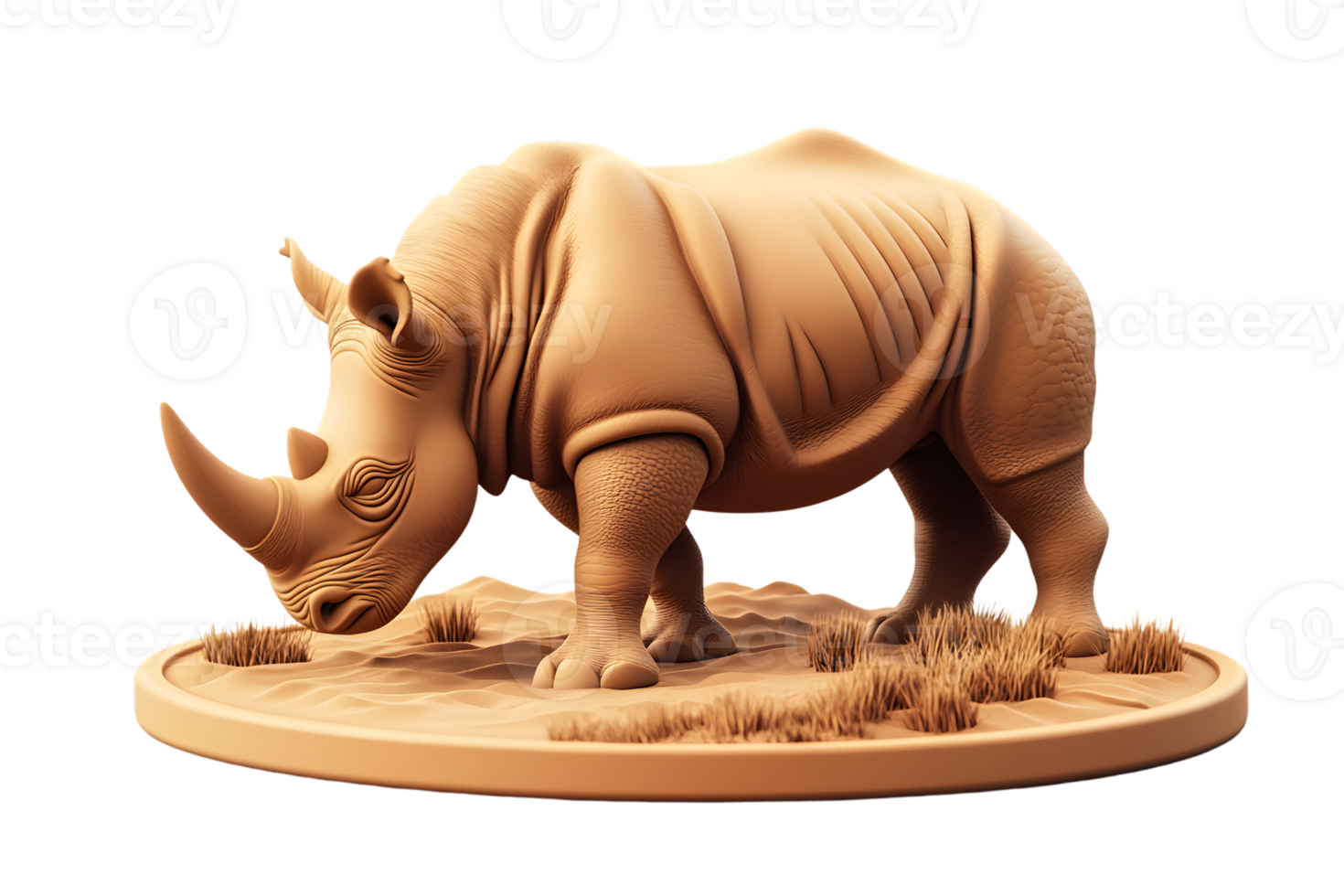 3D Render of Rhinoceros Grazing on Sandy Ground png