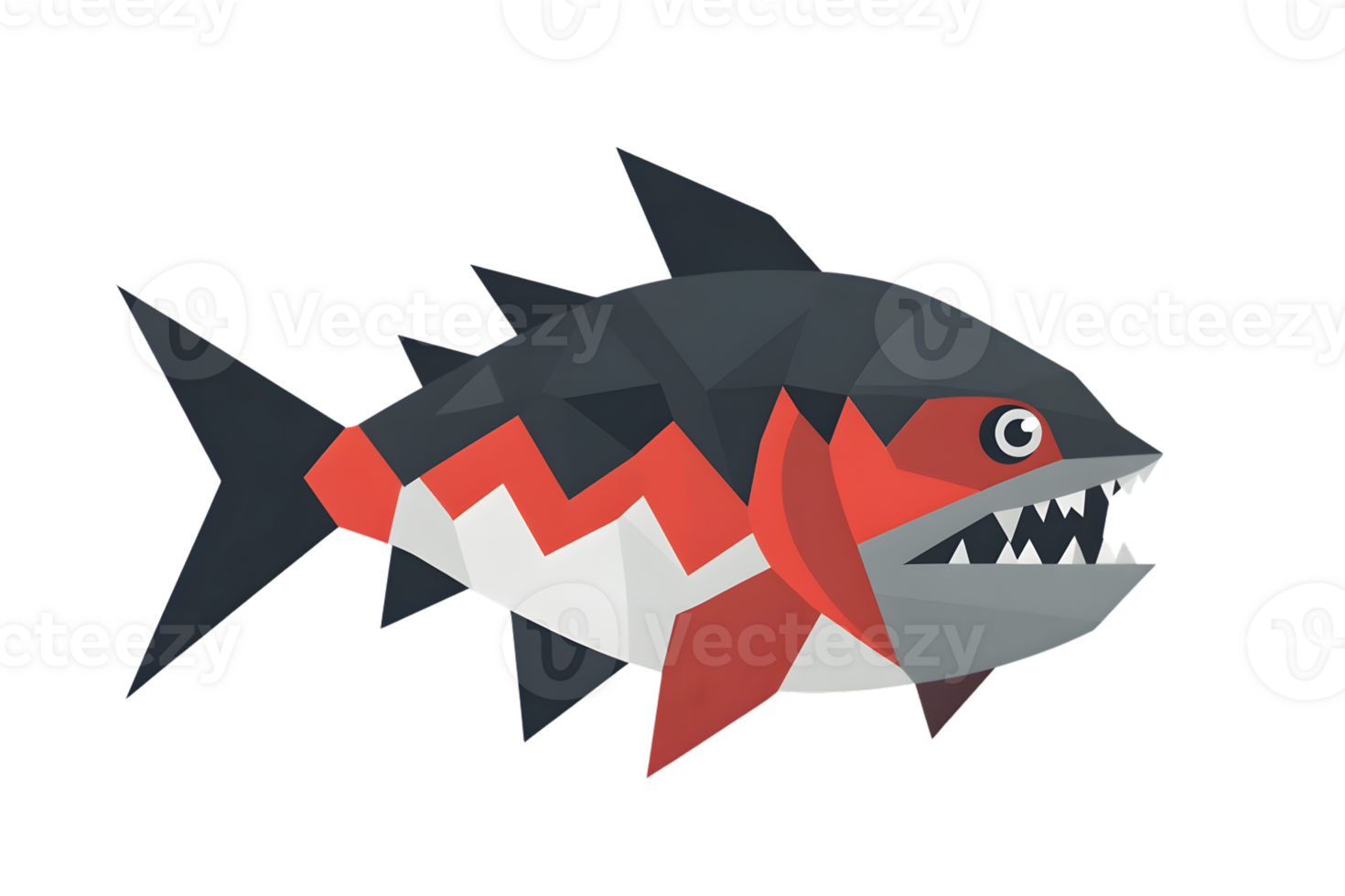 Geometric Shark Illustration with Bold Colors and Sharp Teeth for Design Projects png