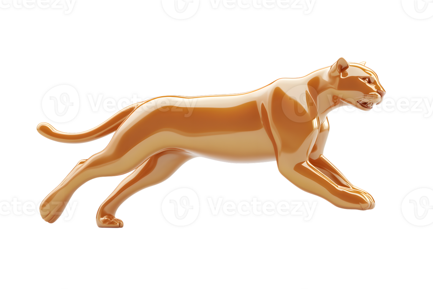Golden Panther in Motion A Sleek and Shiny Sculpture of a Big Cat Striding Forward with Grace png