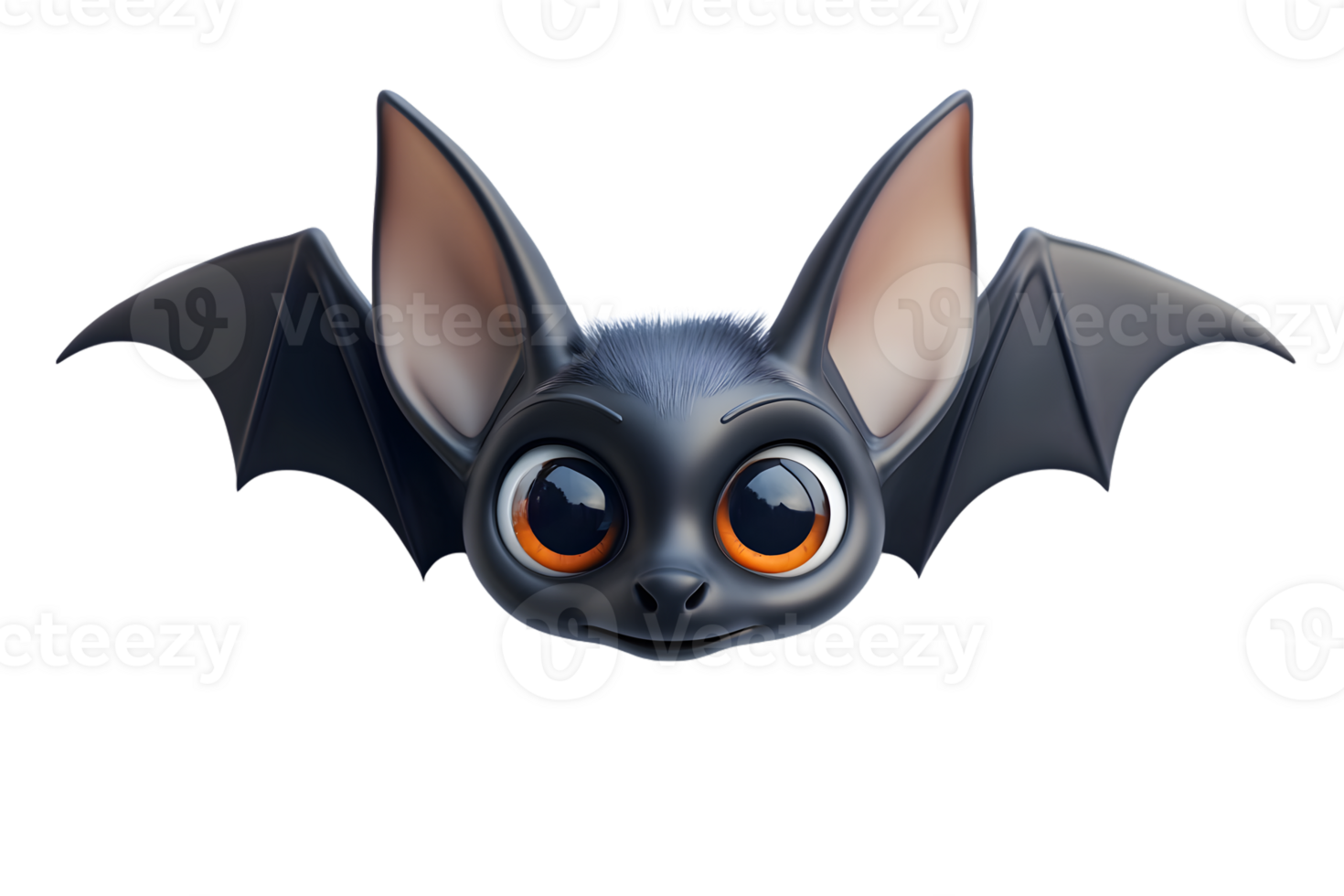 Adorable Cartoon Bat with Expressive Eyes and Spread Wings Perfect for Halloween Wildlife an png