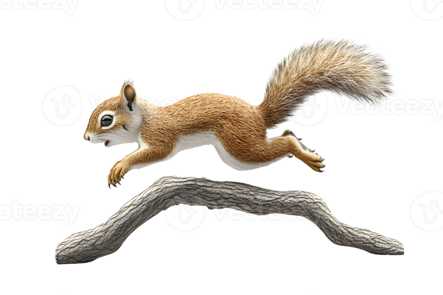 Squirrel leaping across a branch cute fluffy tail wildlife illustration png