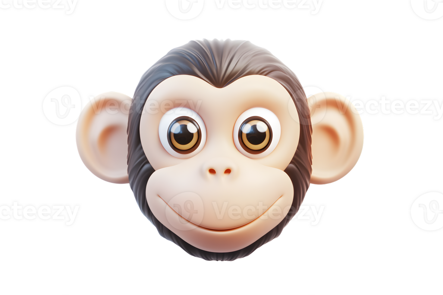 Adorable 3D Monkey Face with Expressive Eyes and Friendly Smile for Kids Animals Wildlife an png