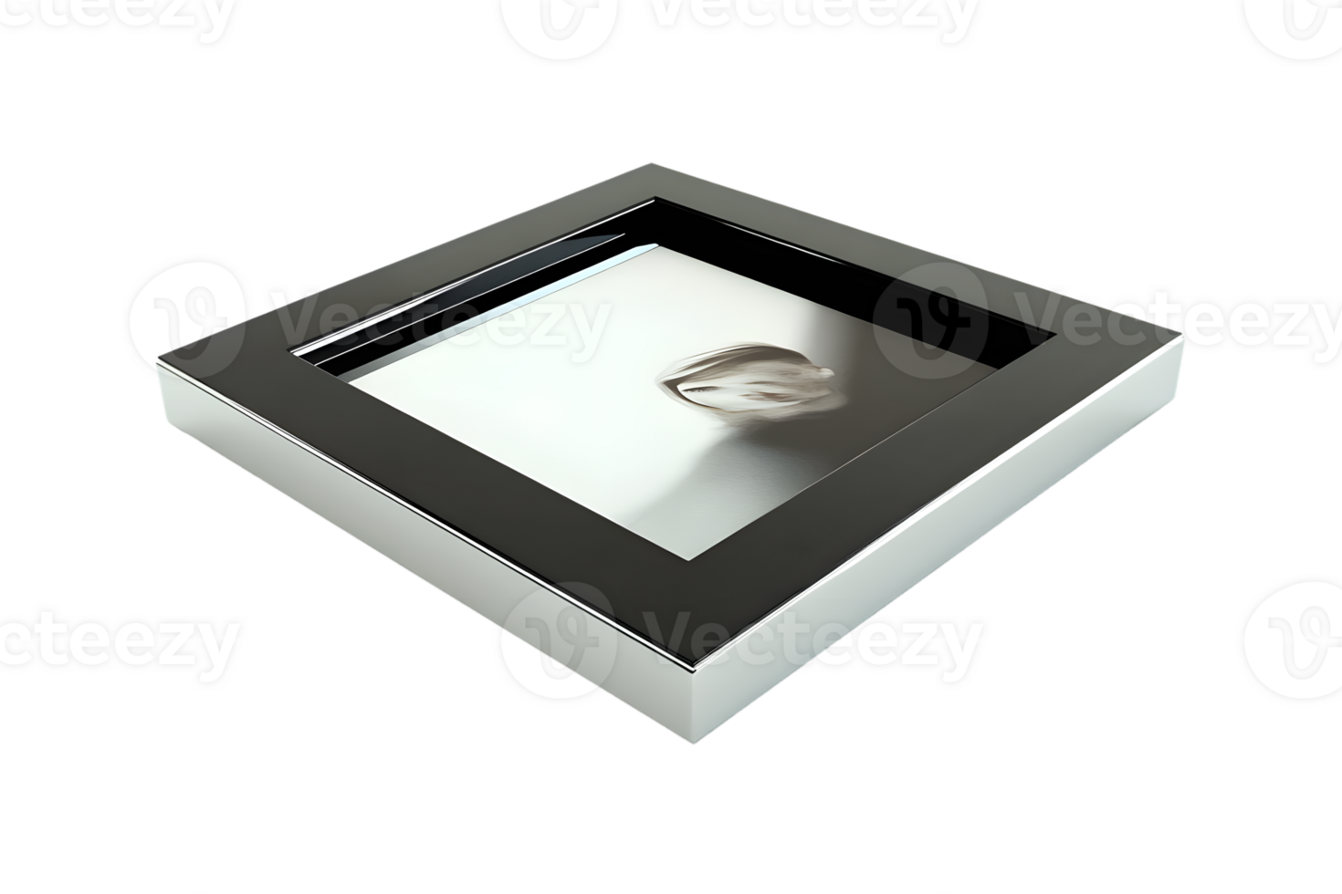 Elegant Silver Frame with a Central Ornament on a Black Background png