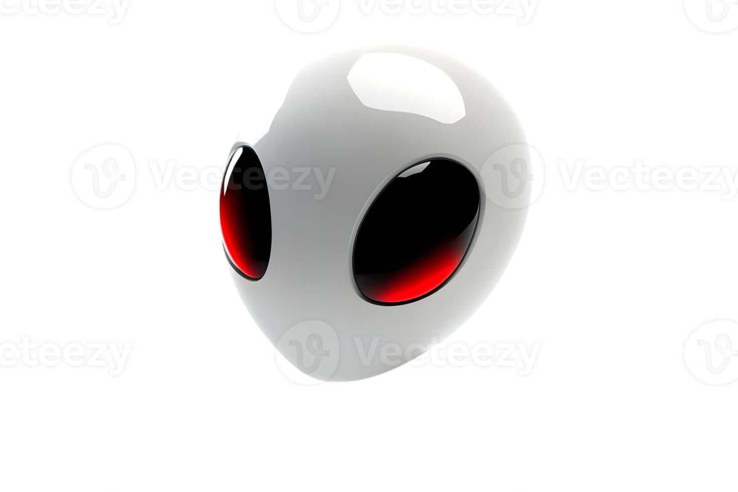 Futuristic Alien Head with Glowing Red Eyes on Black Background SciFi Fantasy and Technolo png