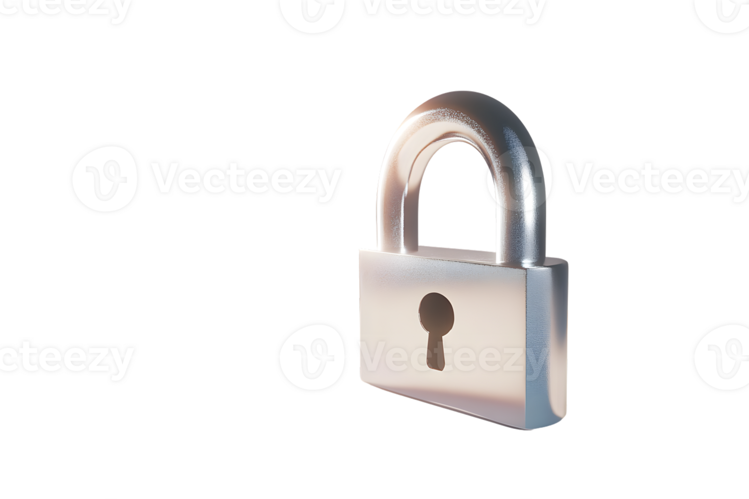 Secure Lock A Detailed 3D Illustration of a Closed Padlock with Reflective Surface and Keyhole png