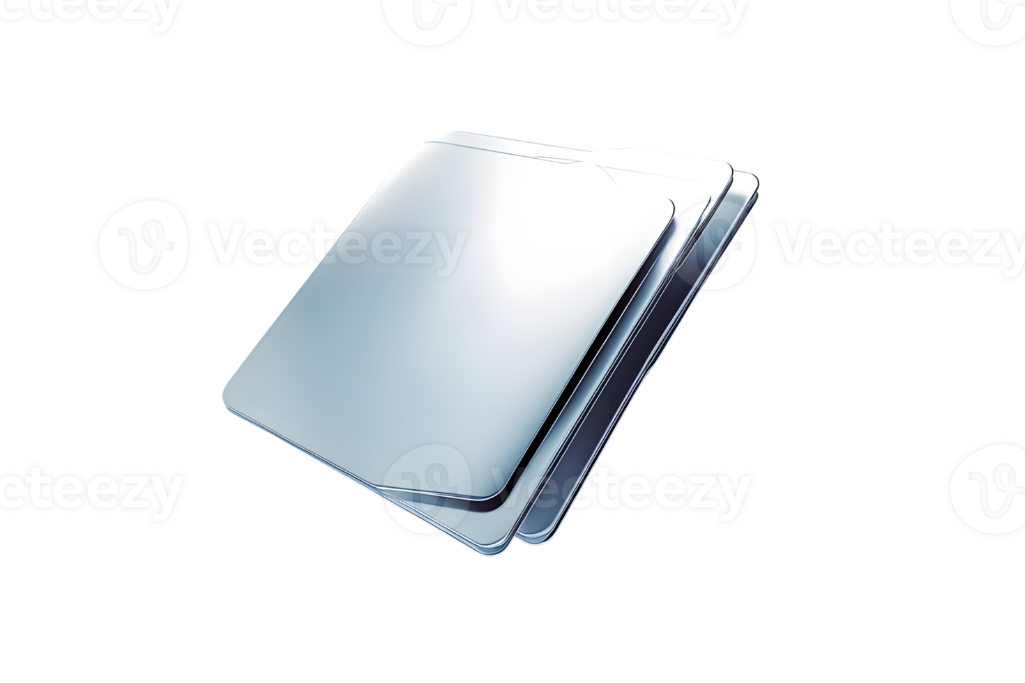 Stacked Metallic Tablets with Reflective Surfaces for Technology and Design Concepts png