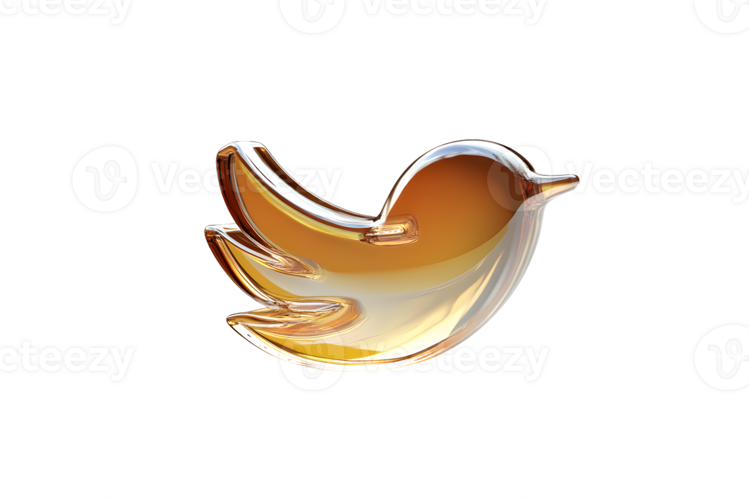 Golden Bird Sculpture Shiny Amber Glass Artwork with Reflective Surface and Modern Design png