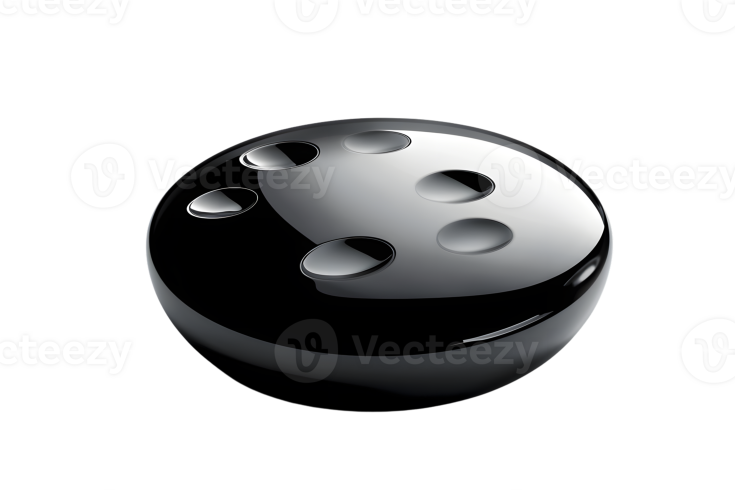 Glossy Bowling Ball with Reflective Surface and Finger Holes on a Dark Background png