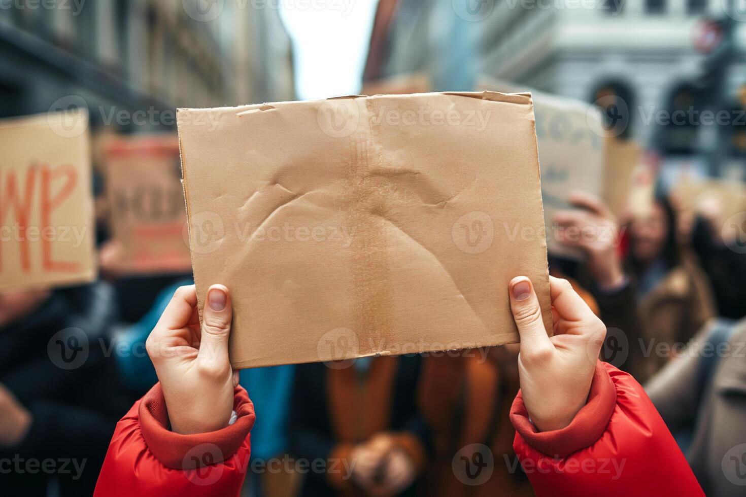A young woman holds a protest sign during a demonstration, showcasing a spirited demand for change. photo