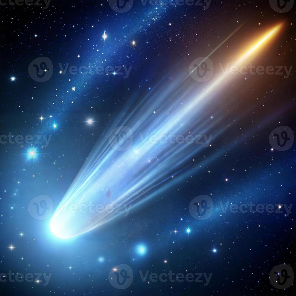 A stunning digital representation of a comet streaking through a vibrant starry sky. photo